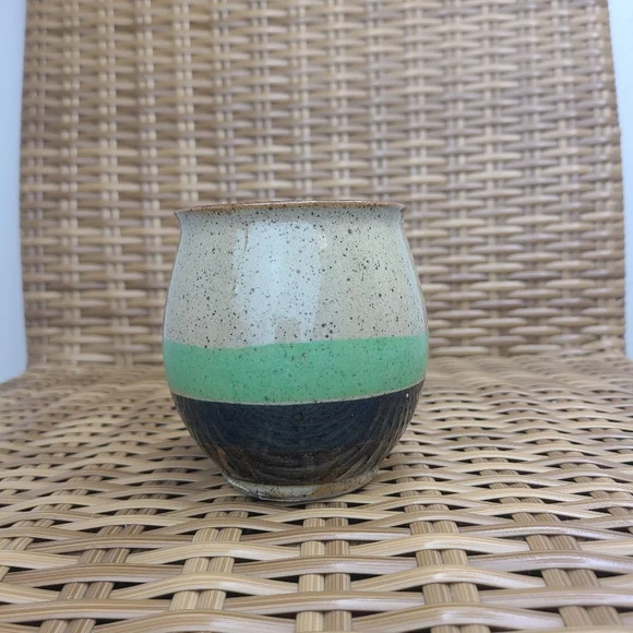 Coffee Tea Ceramic Handmade Handled Mug Cup Green Brown - Picture 4 of 8